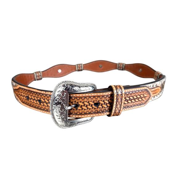 NOCONA Brown Leather CONCHO BELT Women’s 28 Western‎ Cowgirl Rodeo Dress Cowgirl - Picture 1 of 9